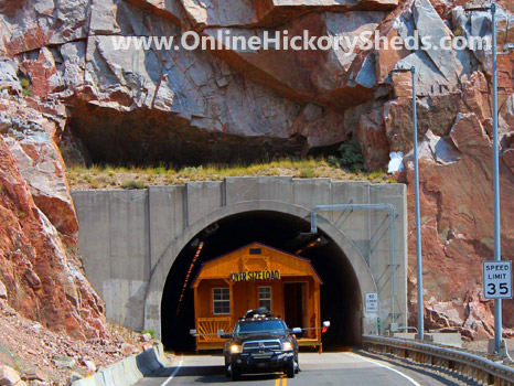 A Hickory Shed being towed through a tunnel
