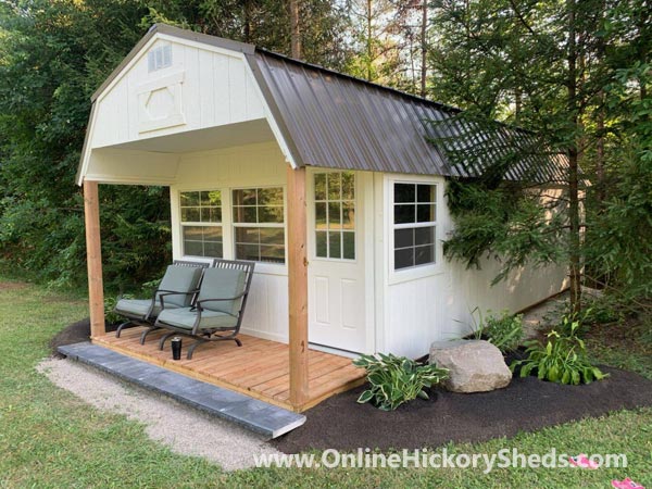 Hickory Sheds Lofted Front Porch Painted barn White