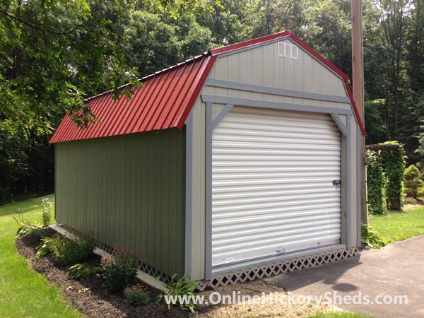 Hickory Sheds Lofted Barn Garage Gap GrayRustic Red Metal Roof